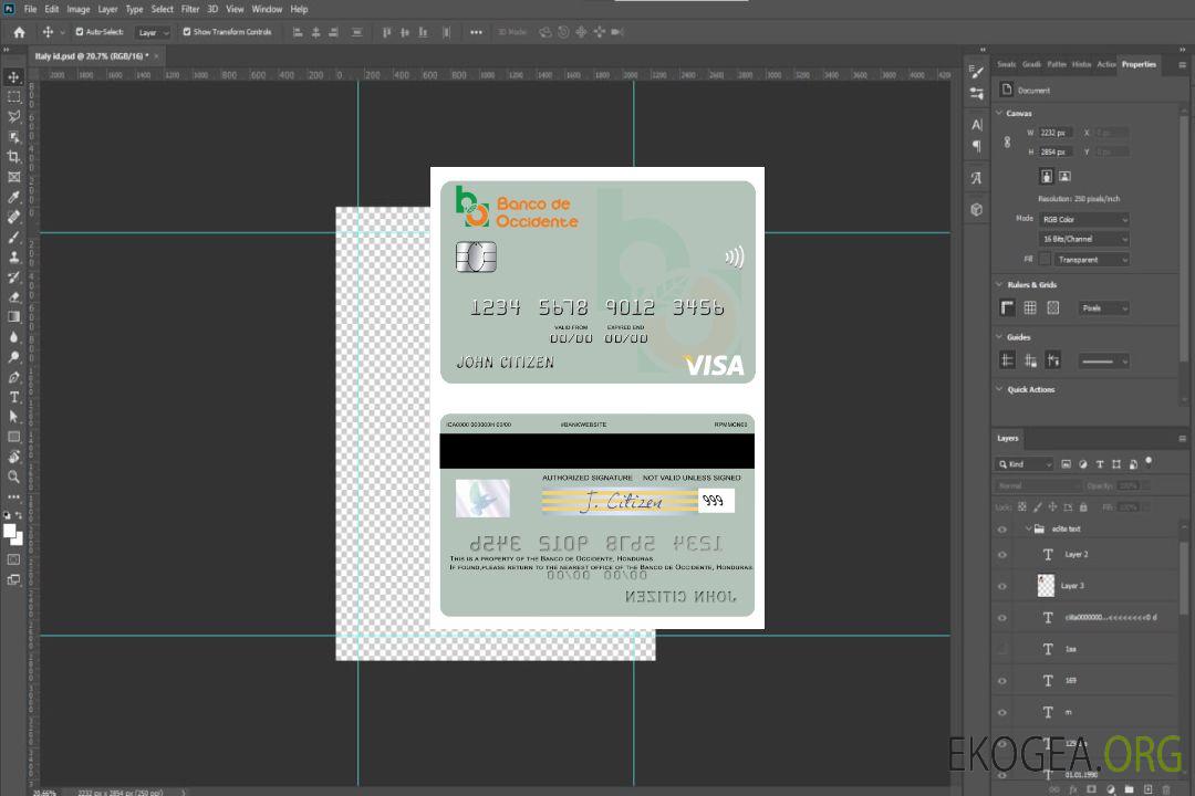 Carte visa Honduras Banco de Occidente template Carte visa Honduras Banco de Occidente template